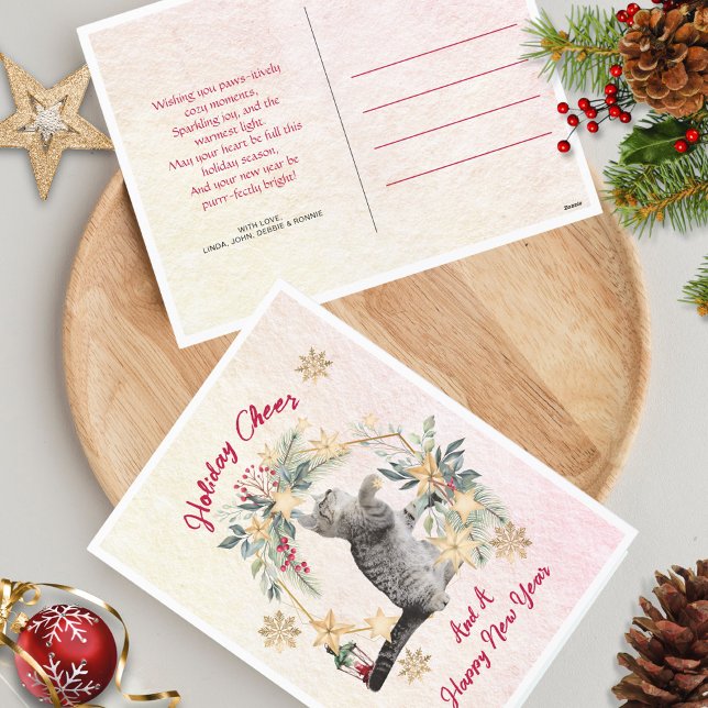 Cartes Pour Fêtes Annuelles Fun Chat Gold Snowflakes Joyeux Nouvel An Noël (Créateur téléchargé)