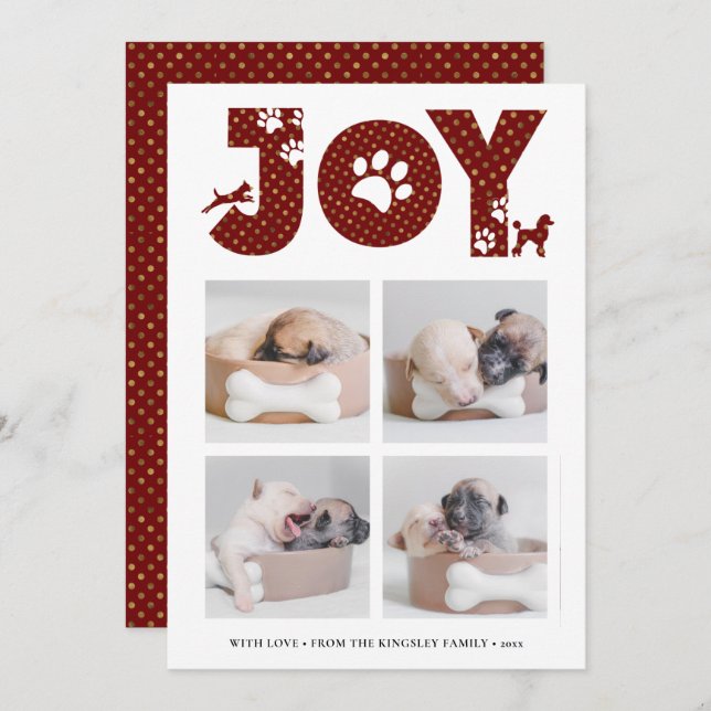 Cartes Pour Fêtes Annuelles Fun Chien Paw Script JOIE Moderne (Devant / Derrière)