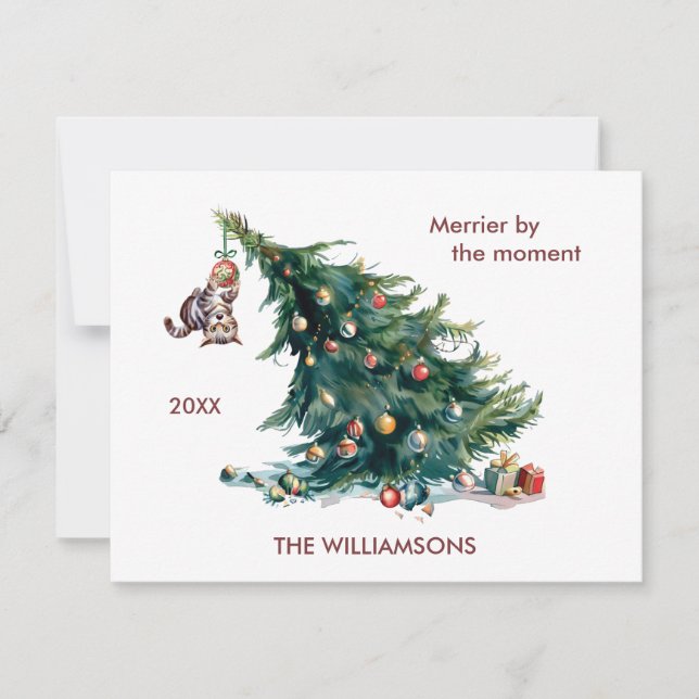 Cartes Pour Fêtes Annuelles Fun Christmas Tree Dangereux Chat Personnaliser (Devant)