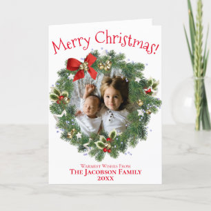 Cartes Pour Fêtes Annuelles Fun Christmas Wreath Photo Frame Family Newsletter