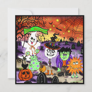 Cartes Pour Fêtes Annuelles Fun Cute Éffrayant Fantôme Halloween