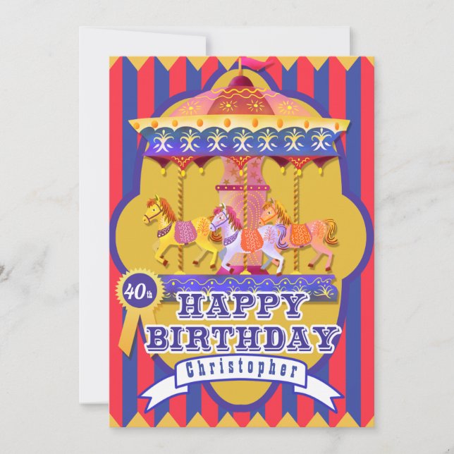 Cartes Pour Fêtes Annuelles Fun Fair Carousel Anniversaire (Devant)