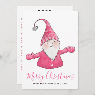 Cartes Pour Fêtes Annuelles Fun Gnome 2025 Calendrier Blanc Rose Joyeux Noël