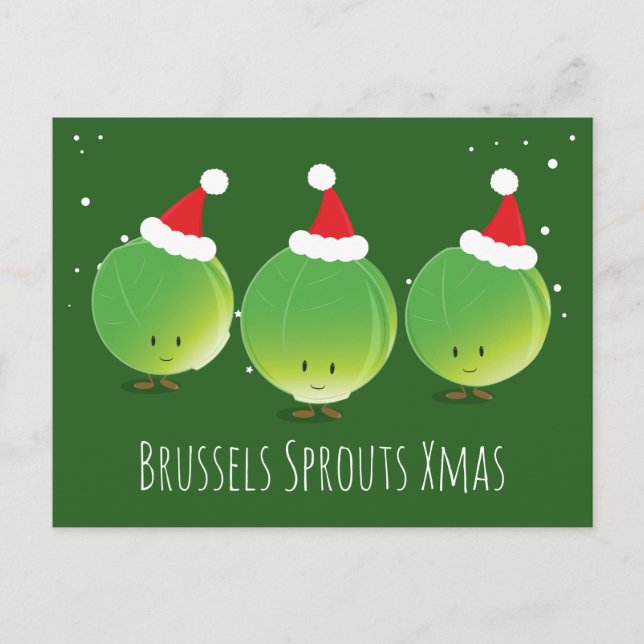 Cartes Pour Fêtes Annuelles Fun Green Brussels Sprouves Santa Hat Noël (Devant)