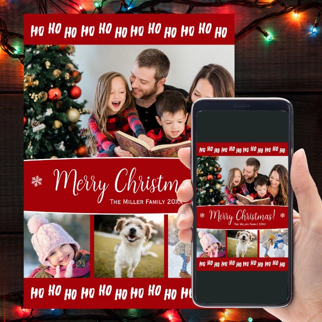 Cartes Pour Fêtes Annuelles Fun Ho Ho Ho Christmas Texte Quatre Photo (Créateur téléchargé)