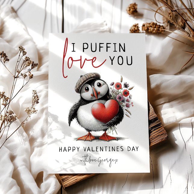Cartes Pour Fêtes Annuelles Fun I Puffin Love You Valentines Day (Créateur téléchargé)