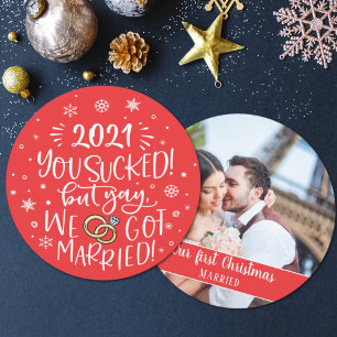 Cartes Pour Fêtes Annuelles Fun ironique nous nous sommes mariés elopement pho