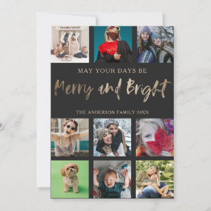 Cartes Pour Fêtes Annuelles Fun Joyeux et Lumineux Faux Or 9 Photo Noël 