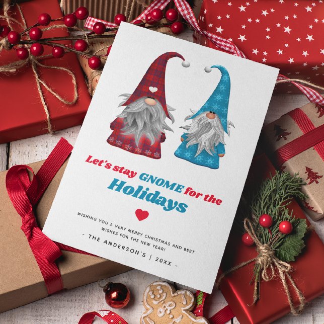 Cartes Pour Fêtes Annuelles Fun 'Let's Stay Gnome for the Holidays' Noël (Créateur téléchargé)