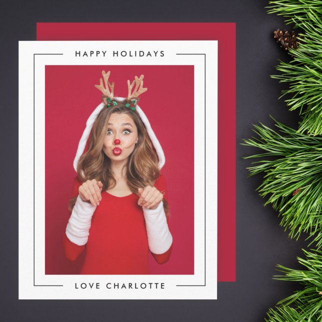 Cartes Pour Fêtes Annuelles Fun Noël | Deep Red Cute Jouer Photo (Créateur téléchargé)