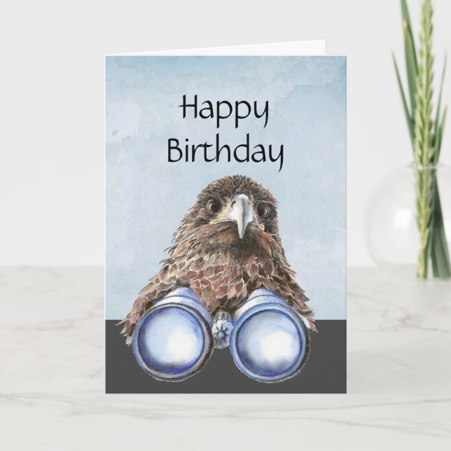 Cartes Pour Fêtes Annuelles Fun Oiseau Watcher Anniversaire Pun Hawk jumelles (Devant)
