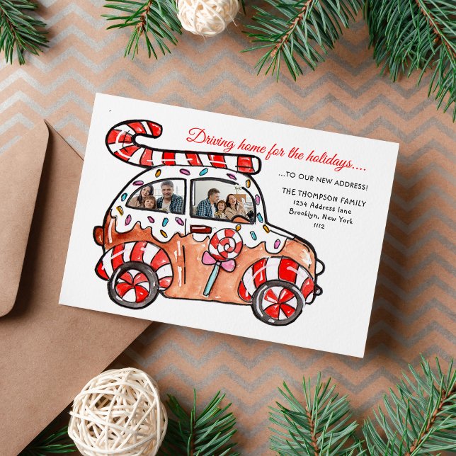 Cartes Pour Fêtes Annuelles Fun Photo Gingerbread Car New Home for the (Créateur téléchargé)