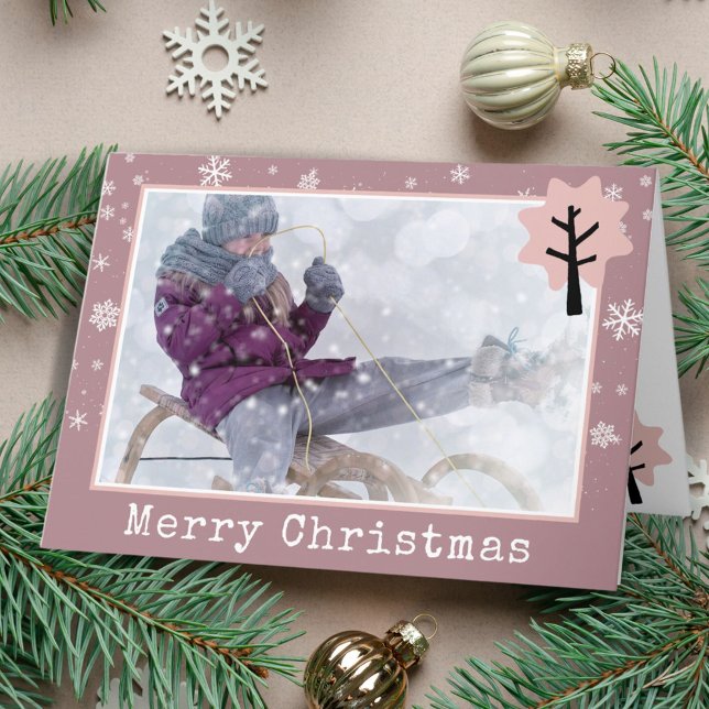 Cartes Pour Fêtes Annuelles Fun Pink Christmas Tree Snowflics Photo (Créateur téléchargé)