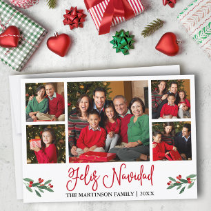 Cartes Pour Fêtes Annuelles Fun Red Calligraphie 5 Photo Feliz Navidad
