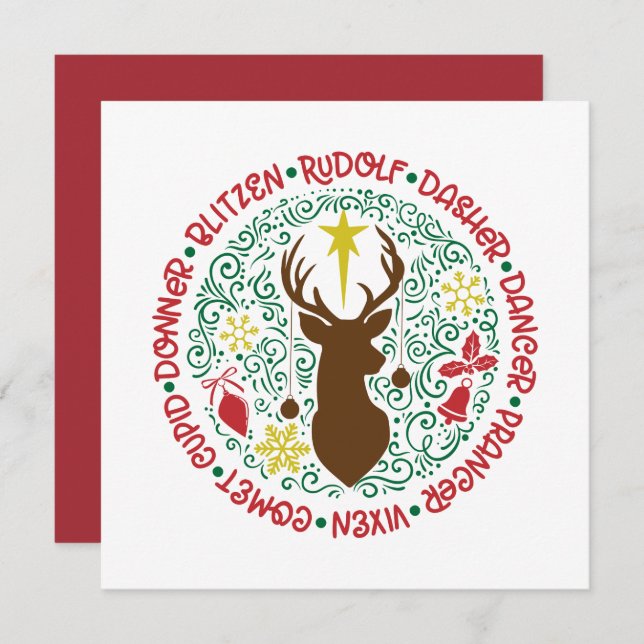 Cartes Pour Fêtes Annuelles Fun Red Script Père Noël Reinder Nom Noël (Devant / Derrière)