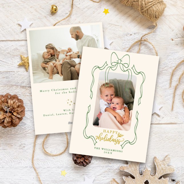 Cartes Pour Fêtes Annuelles Fun Retro Noël Bow Famille Photo Happy (Créateur téléchargé)