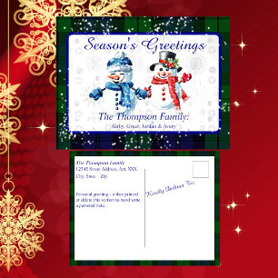 Cartes Pour Fêtes Annuelles Fun Snowmen Bonnes Fêtes Black Watch Tartan