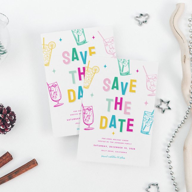 Cartes Pour Fêtes Annuelles Fun Soirée de Noël tendance Enregistrer la date (Créateur téléchargé)