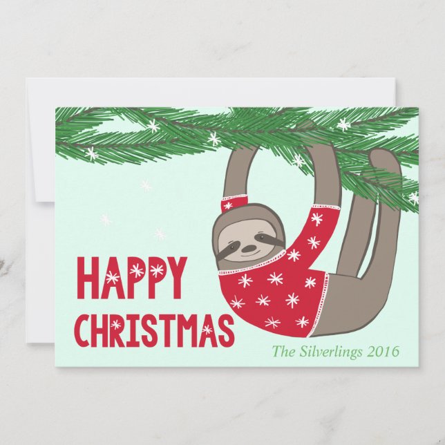 Cartes Pour Fêtes Annuelles Fun tendance Sloth Hppy Christmas personnalisé (Devant)