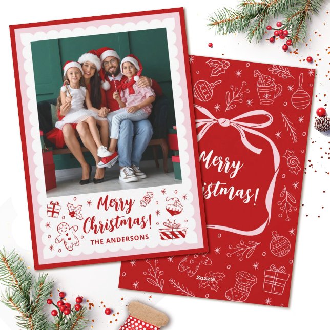 Cartes Pour Fêtes Annuelles Fun Whimsical Christmas Holiday Photo (A cute whimsical hand drawn Christmas photo card. So fun to send to friends and family.)