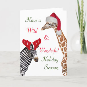 Cartes Pour Fêtes Annuelles Fun Zebra et Giraffe Wild Merveilleux Noël