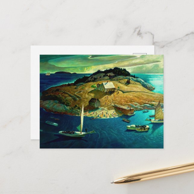 Cartes Pour Fêtes Annuelles Funérailles de l'île par Newell Convers Wyeth (Devant/Arrière en situation)