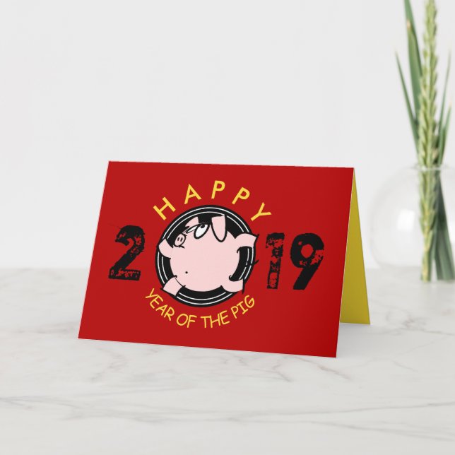 Cartes Pour Fêtes Annuelles Funky 6 Cartoon Cochon personnalisé Année Zodiac A (Devant)