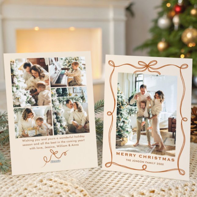 Cartes Pour Fêtes Annuelles Funky Christmas Boho Beige Bow Ribbon 5 Photo (Créateur téléchargé)