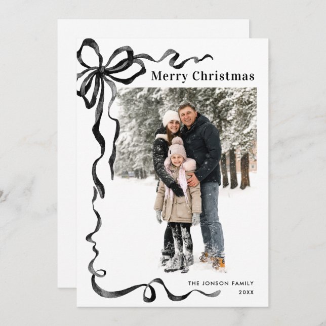 Cartes Pour Fêtes Annuelles Funky Christmas Boho Black Bow Ribbon 2 Photo (Devant / Derrière)