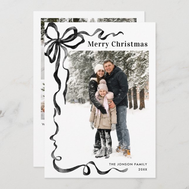 Cartes Pour Fêtes Annuelles Funky Christmas Boho Black Bow Ribbon 5 Photo (Devant / Derrière)