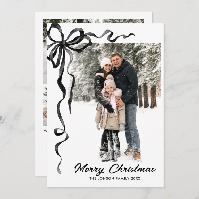 Cartes Pour Fêtes Annuelles Funky Christmas Boho Black Bow Ribbon 5 Photo (Devant / Derrière)