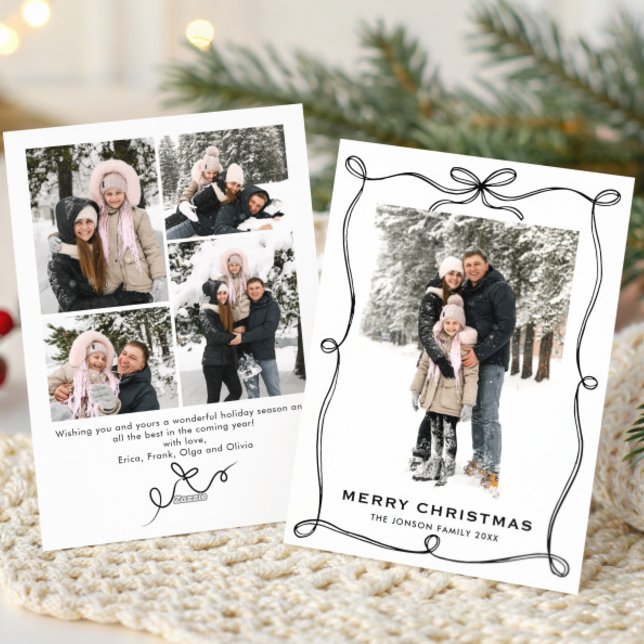 Cartes Pour Fêtes Annuelles Funky Christmas Boho Black Bow Ribbon 5 Photo (Créateur téléchargé)