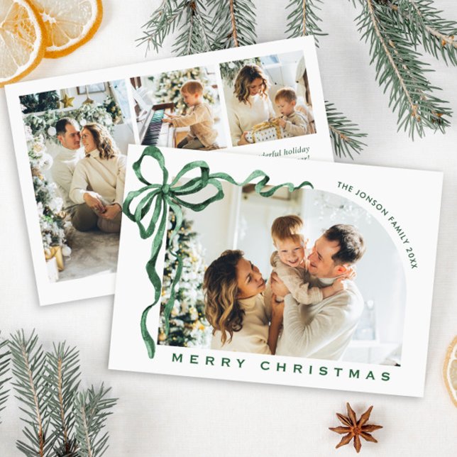 Cartes Pour Fêtes Annuelles Funky Christmas Boho Green Bow Ribbon 4 Photo (Créateur téléchargé)