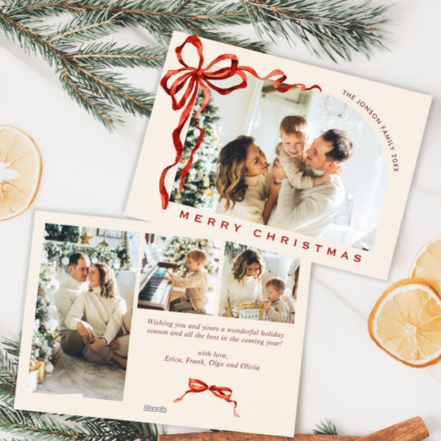 Cartes Pour Fêtes Annuelles Funky Christmas Boho Red Bow Ribbon 4 Photo (Créateur téléchargé)