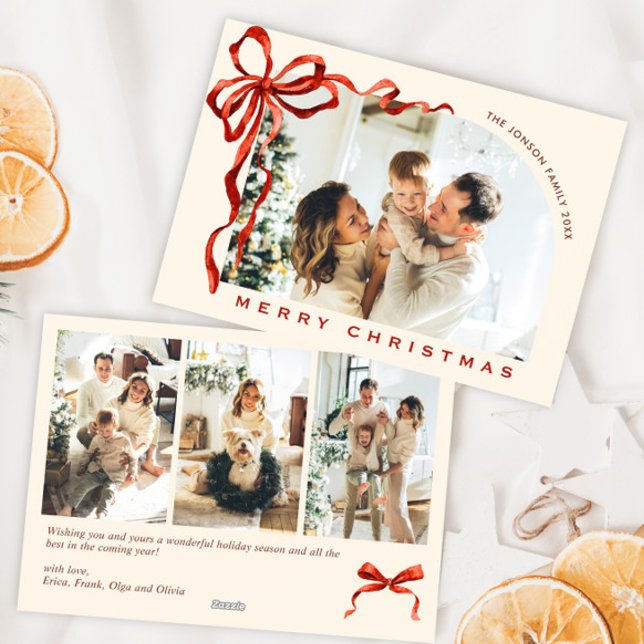 Cartes Pour Fêtes Annuelles Funky Christmas Boho Red Bow Ribbon 4 Photo (Créateur téléchargé)