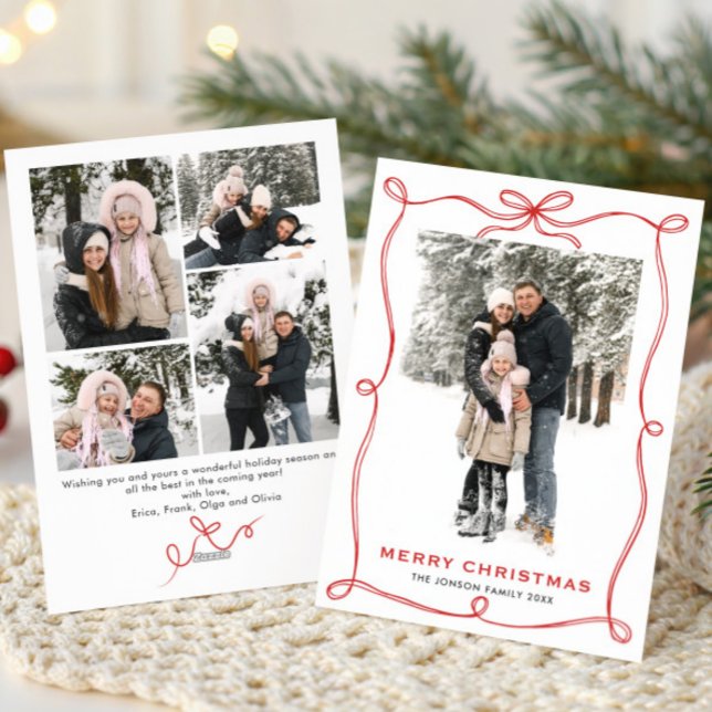 Cartes Pour Fêtes Annuelles Funky Christmas Boho Red Bow Ribbon 5 Photo (Créateur téléchargé)