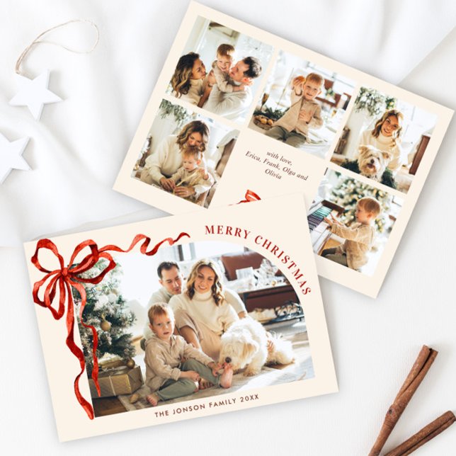 Cartes Pour Fêtes Annuelles Funky Christmas Boho Red Bow Ribbon 6 Photo (Créateur téléchargé)