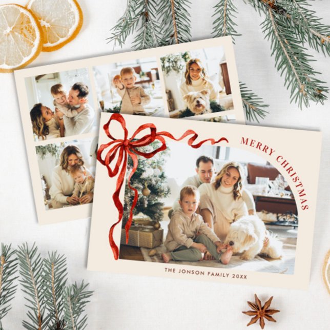 Cartes Pour Fêtes Annuelles Funky Christmas Boho Red Bow Ribbon 6 Photo (Créateur téléchargé)