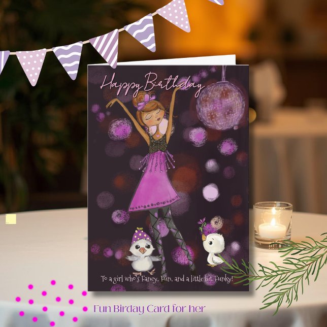Cartes Pour Fêtes Annuelles Funky Disco Girl Birthday "Egg-straordinary"  (Funky Disco Girl Birthday Egg-straordinary Holiday Card)