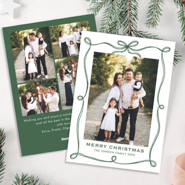 Cartes Pour Fêtes Annuelles Funky Green Christmas Bow Ribbon 5 Photo (Créateur téléchargé)