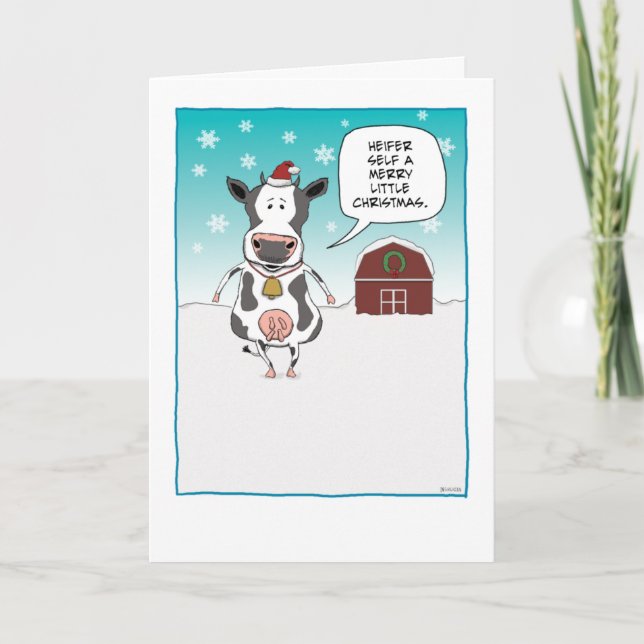 Cartes Pour Fêtes Annuelles Funky Heifer Self Cow Noël (Devant)