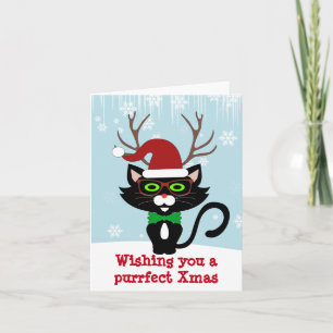 Cartes Pour Fêtes Annuelles Funky Hipster chat de Noël avec bois