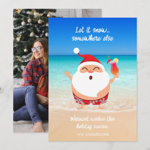 Cartes Pour Fêtes Annuelles Funky "Let It Snow" Florida Beach Père Noël Noël