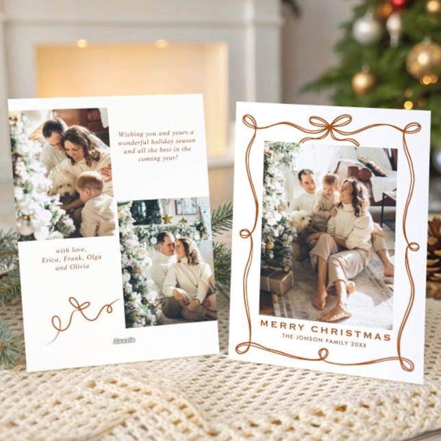 Cartes Pour Fêtes Annuelles Funky Merry Christmas Boho Bow Ribbon 3 Photo (Créateur téléchargé)