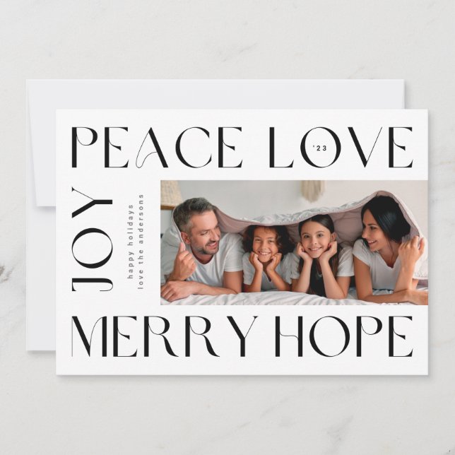 Cartes Pour Fêtes Annuelles Funky Modern Letters JOY JOY PEACE LOVE photo (Devant)