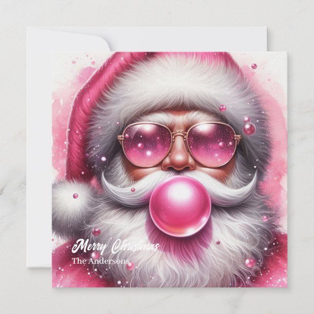 Cartes Pour Fêtes Annuelles Funky rose Santa Claus soufflant bulle rose gomme (Devant)