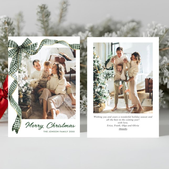 Cartes Pour Fêtes Annuelles Funky Sage Green Christmas Bow Ribbon 2 Photo (Créateur téléchargé)