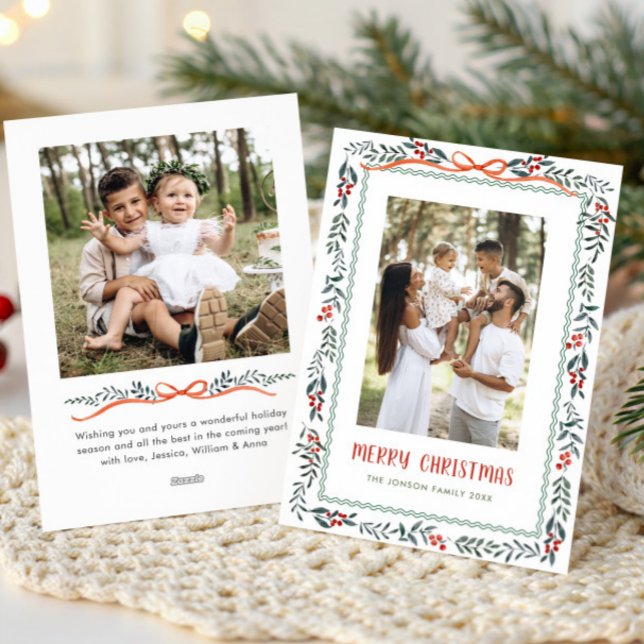 Cartes Pour Fêtes Annuelles Funky Sage Green Christmas Bow Ribbon 2 Photo (Créateur téléchargé)