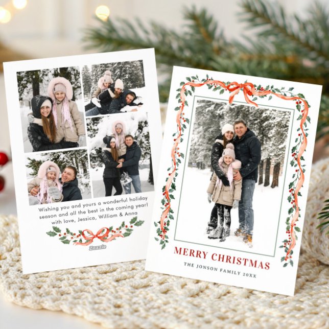 Cartes Pour Fêtes Annuelles Funky Sage Green Christmas Bow Ribbon 5 Photo (Créateur téléchargé)