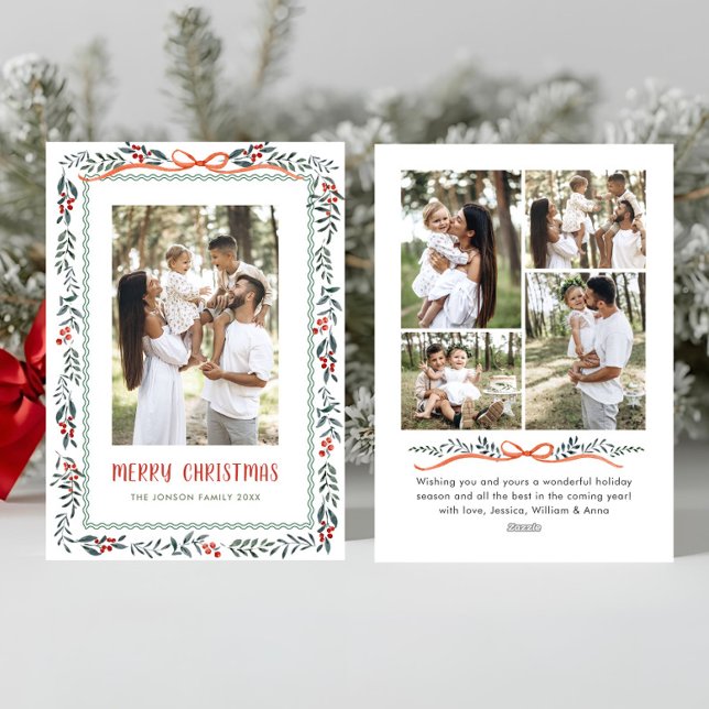 Cartes Pour Fêtes Annuelles Funky Sage Green Christmas Bow Ribbon 5 Photo (Créateur téléchargé)